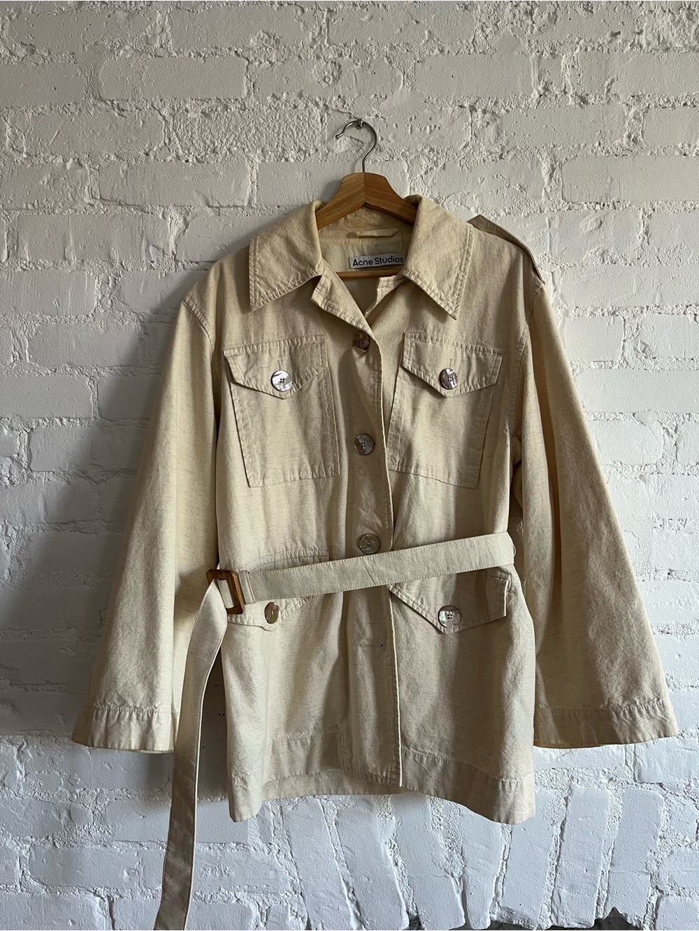Acne Beige Cotton Utility Jacket with Belt
